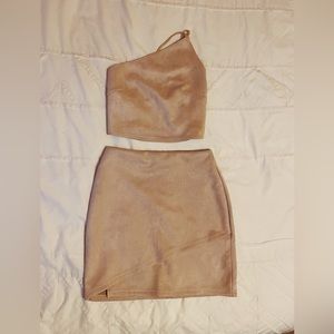 Sabo Skirt Pink/Nude Suede Skirt and Top Set - XS